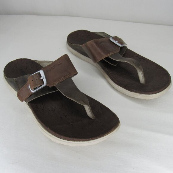 Merrell Brown Leather Flip Flop Buckle Sandal Women's 6 - Picture 6 of 9